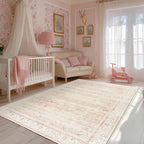 Pink Nursery Rug for Baby Girl 5 x 7 Neutral Blush Pink Boho Cute Floral - Image 2