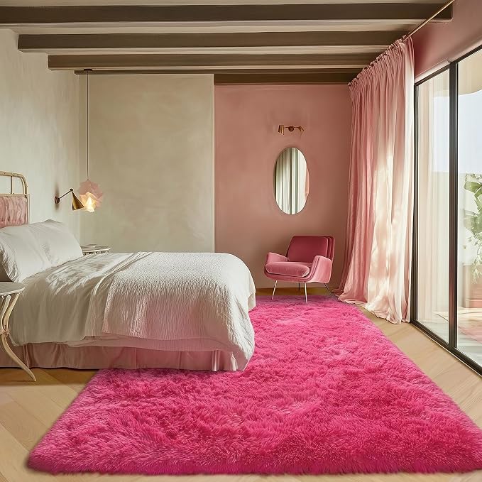 ONASAR Hot Pink Rugs for Living Room Bedroom, Fluffy 5x8 Bedside Area Rug - Image 5