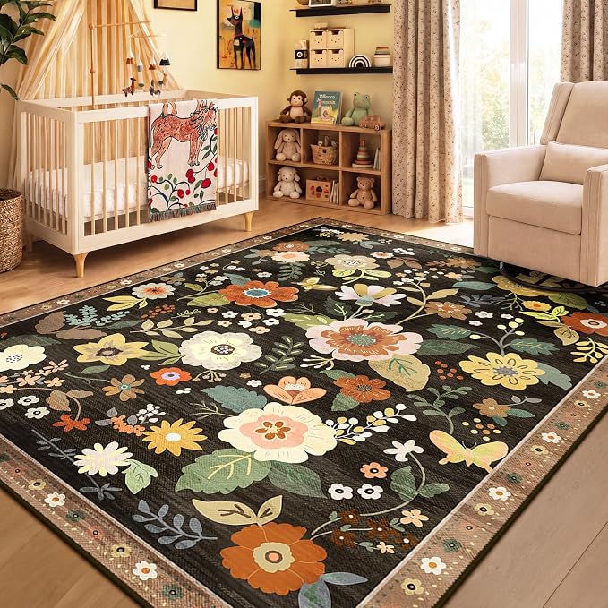 RELEANY Floral 9x12 Area Rugs Washable Print Boho Cute Carpet Non Slip Flower - Image 8