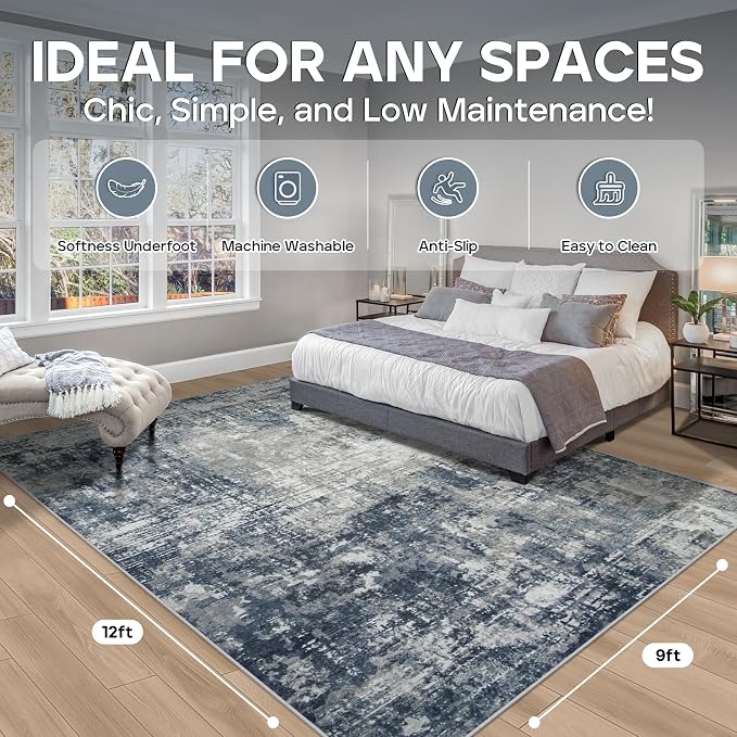 9x12 Area Rugs for Living Room Rug Washable: Modern Large Rug for Dining Room - Image 2