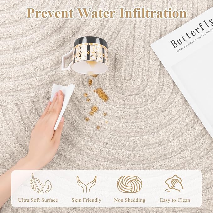 Pauwer 6x9 Washable Area Rugs for Living Room Modern Beige Solid Color Soft - Image 5