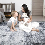 Round Area Rug for Living Room: 4 ft Washable Modern Abstract Soft Thin Rug - Image 7