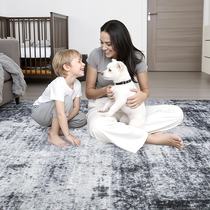 Round Area Rug for Living Room: 4 ft Washable Modern Abstract Soft Thin Rug - Image 7