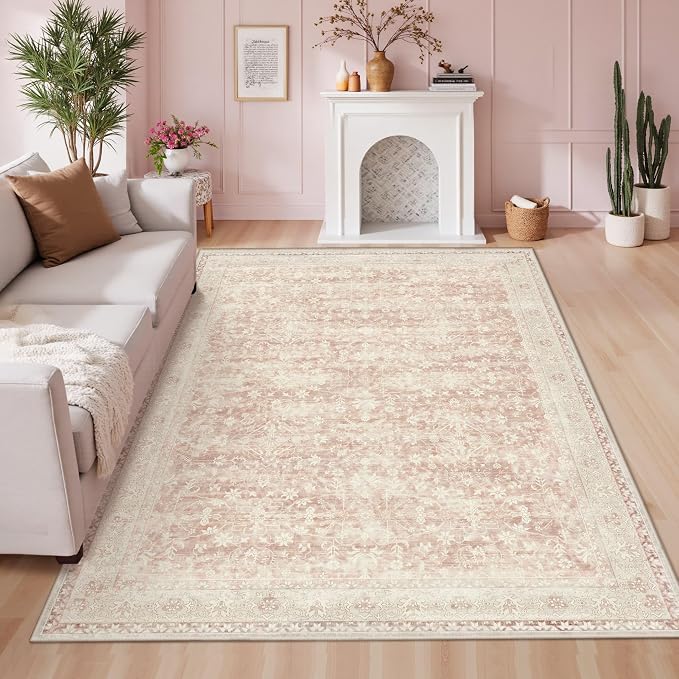 Latte&Fog Washable 5x7 Pink Rugs - Image 3