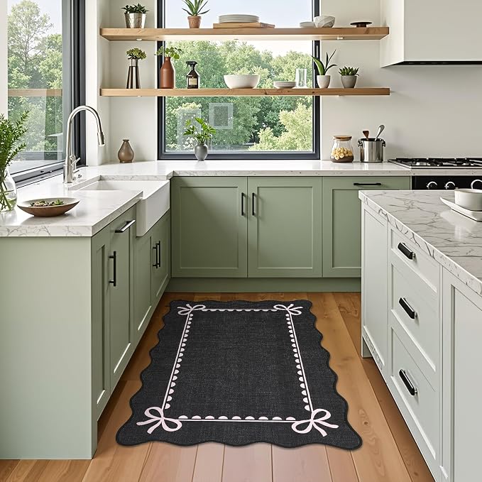 GarveeHome Scalloped Bow Rug for Kitchen Floor, Solid Rug for Dorm, Washable - Image 3