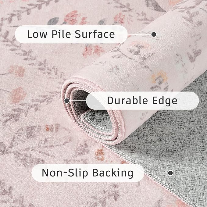 DCX Washable 8x10 Pink Floral Rug - Image 7