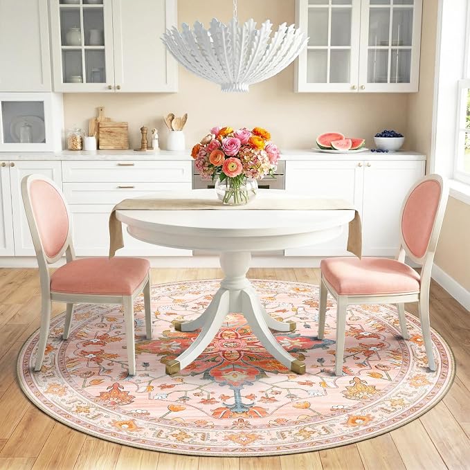 RELEANY Area Rugs Round 6ft Washable Non-Slip, Floral Vintage Distress - Image 3