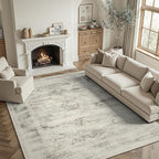 DCX 5x7 Vintage Rug, Machine Washable Stain Resistant Distressed Beige Rug - Image 2