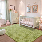 3x5 Green Washable Area Rug for Bedroom, Modern Geometric Shag Non-Slip Living - Image 5