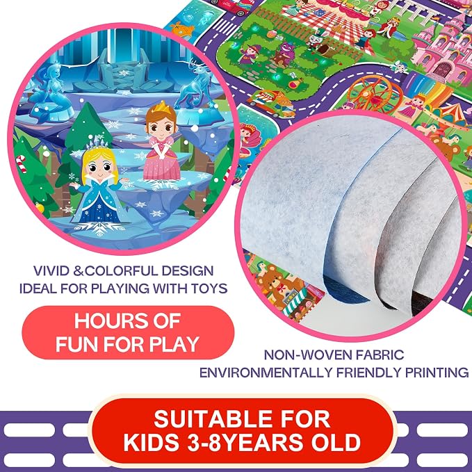 Oriate Kids Dream Mat Girls Toy Car Playmat, Princess Castle Girl Pink Kids - Image 6