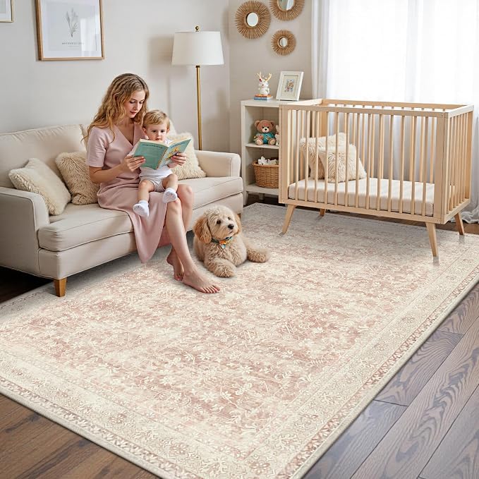 Latte&Fog Washable 5x7 Pink Rugs - Image 4