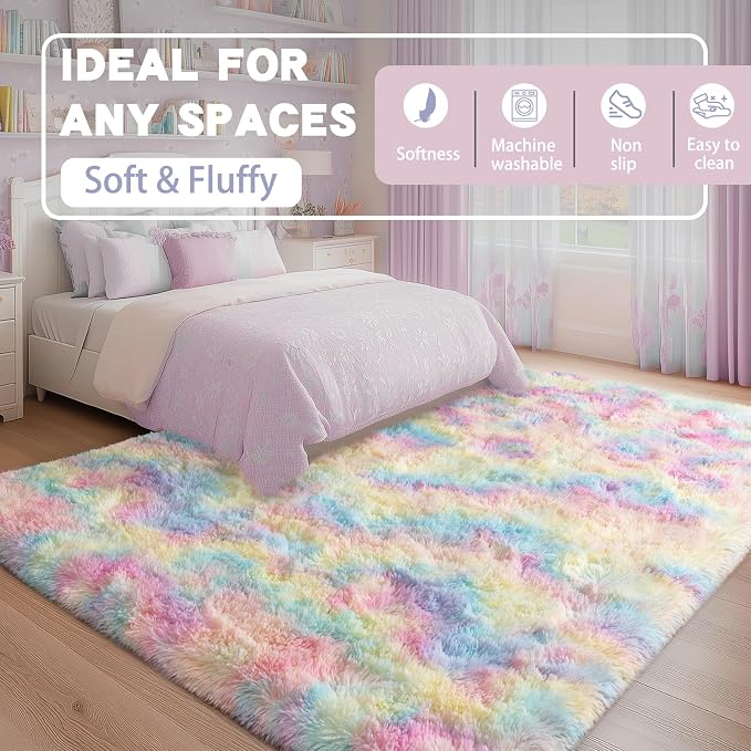 WISH TREE 8x10 Fluffy Rainbow Rug - Image 2