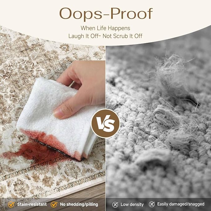 2x3 Washable Neutral Area Rug Brown Vintage Entryway Kitchen Carpet Non-Slip - Image 5