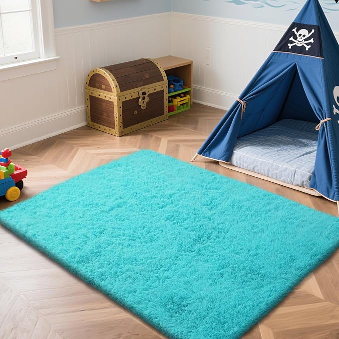 yongyangjuxin Teal Blue Rug Fluffy Rug, 6x9 Teal Area Rugs - Image 3
