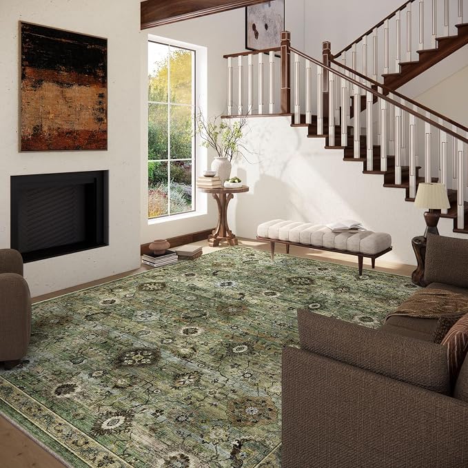 Washable Area Rugs for Living Room: 5x7 Rug Boho Vintage Rugs Stain Resistant - Image 3