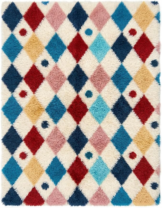 PureCozy Checkered Rug 5x8 Fluffy Shag Living Room Colorful Area Rug Modern - Image 7