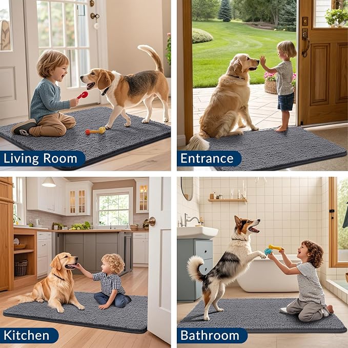 Smiry Dog Door Mat for Muddy Paws 70x32, Absorbent Dirt Trapper, Non-Slip - Image 7