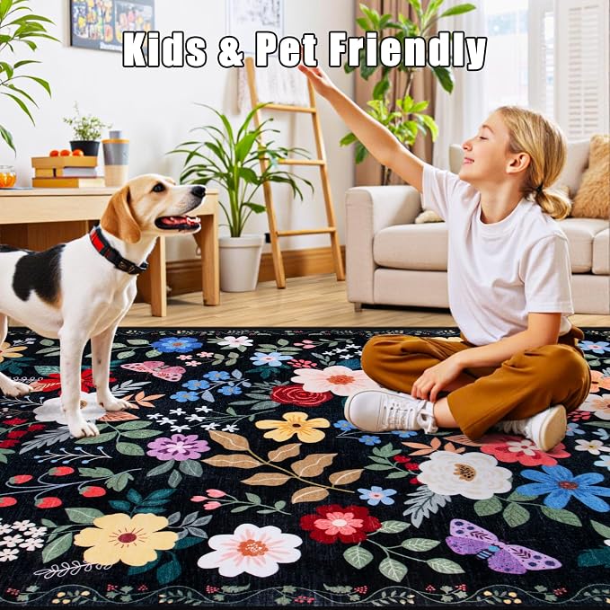 Area Rug Living Room Rugs: Floral 4x6 Washable Rug Vintage Soft Boho Non-Slip - Image 8
