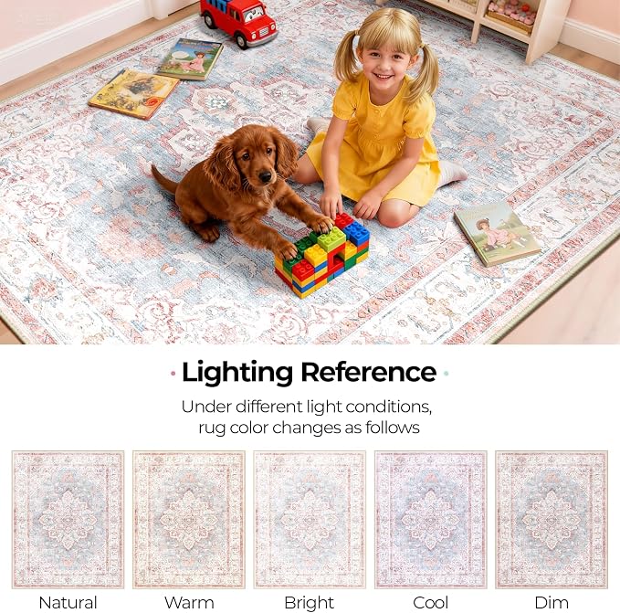 CAPALOCA Machine Washable Rugs Nursery Rug 7x9 Cute Girl Non Slip Low Pile - Image 8