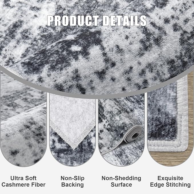 Round Area Rug for Living Room: 4 ft Washable Modern Abstract Soft Thin Rug - Image 5
