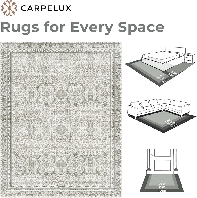 Washable Area Rugs 6x9 Floral Beige, Large Indoor Rug - Image 7