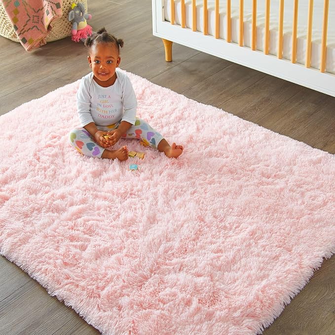 Ophanie Pink Area Rugs for Bedroom Girls, 5x8 Kids Fluffy Fuzzy Furry Shag - Image 5