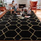 ONASAR 5x8 Rugs for Living Room Bedroom, Fluffy Black and Gold Area Rug - Image 7