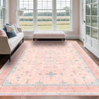 Washable Pink and Blue 8x10 Oushak Rugs - Image 8