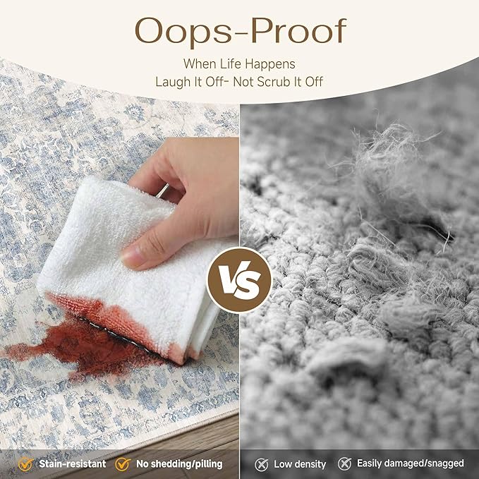 4x6 Washable Neutral Area Rug Blue Vintage Entryway Office Carpet Non-Slip Soft - Image 5