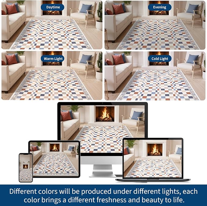 GarveeHome 10x13 Area Rug for Large Living Room Modern Colorful Checkered Throw - Image 6