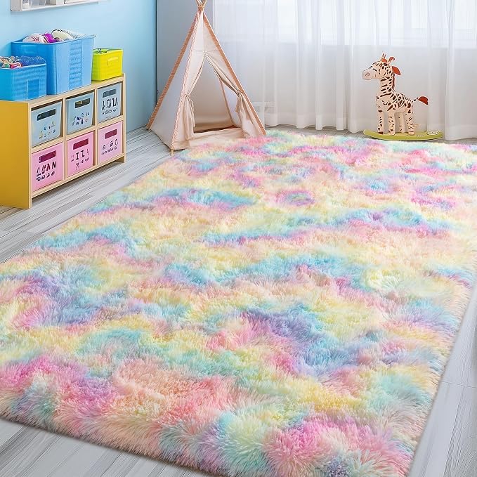 WISH TREE 8x10 Fluffy Rainbow Rug - Image 3