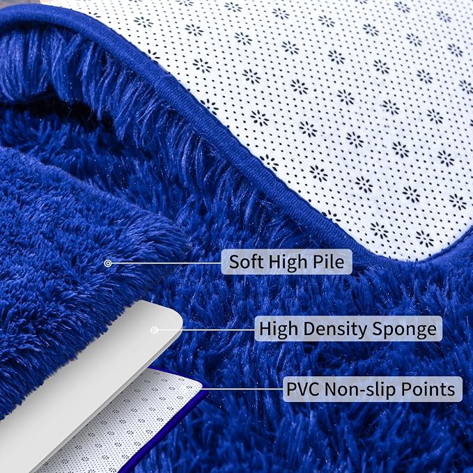 Soft Runner Rugs for Bedroom Hallways, 2 Packs 2x6 Royal Blue Fluffy Shag Throw - Image 5