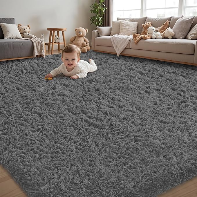 4x6 Area Rug for Living Room:Ultra Soft Fluffy Shag Dark Grey Rugs, Large Fuzzy by Unknown