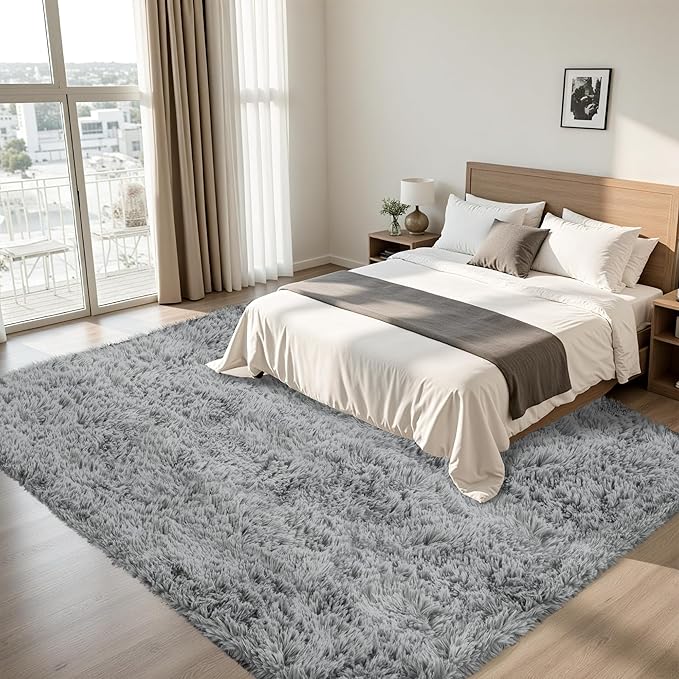 6x9 Area Rug for Living Room:Ultra Soft Fluffy Shag Light Grey Rugs, Large - Image 3