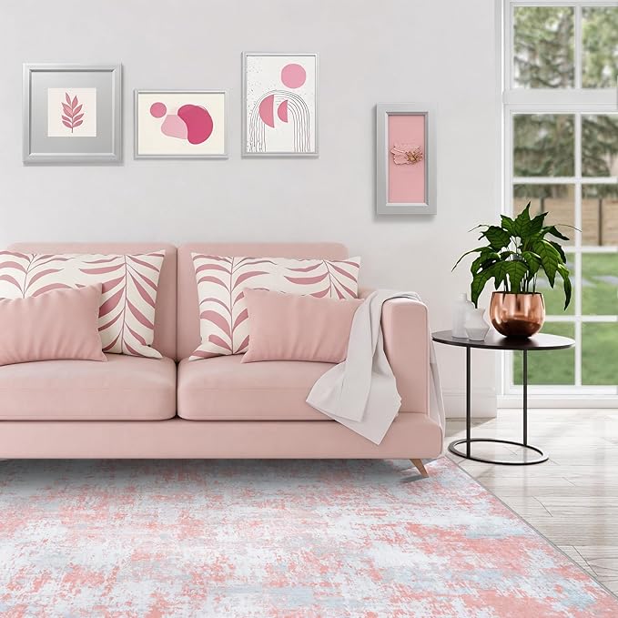Pink Rug Carpet 5x7 Area Rugs for Bedroom Girls: Washable Modern Rug for Living - Image 9