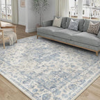 4x6 Washable Neutral Area Rug Blue Vintage Entryway Office Carpet Non-Slip Soft by WondRg