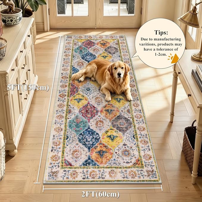 HEBE Washable Hallway Runner Rug 2'x 5' Non Slip Kitchen Rugs Runner, Low Pile - Image 2
