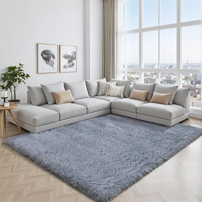 Area Rug for Living Room Bedroom: 6x9 Grey Soft Fluffy Shag Upgrade Non-Slip - Image 7