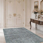 Latte&Fog 3x5 Entryway Rug, Vintage Blue Washable Area Rug, Boho Non Slip Low - Image 3