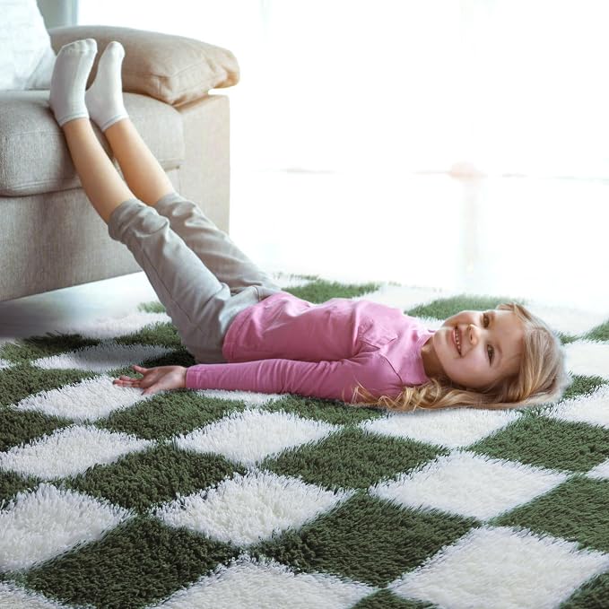 KICMOR Area Rugs for Bedroom Living Room, 4x6 Soft Fluffy Olive Green and White - Image 7