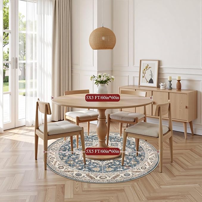 5ft Round Vintage Living Room Area Rug - Image 6