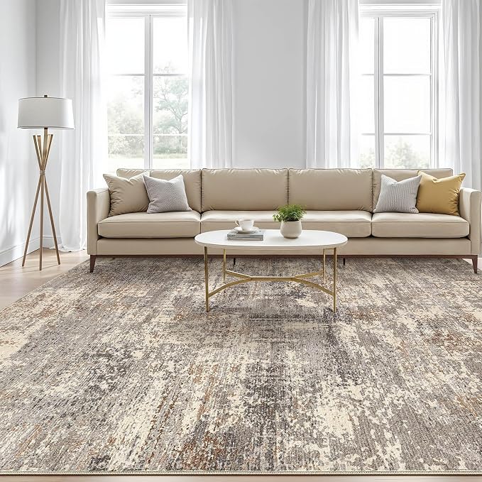 8x10 Area Rugs Living Room: Washable Large Abstract Neutral Modern Soft Rug - Image 5