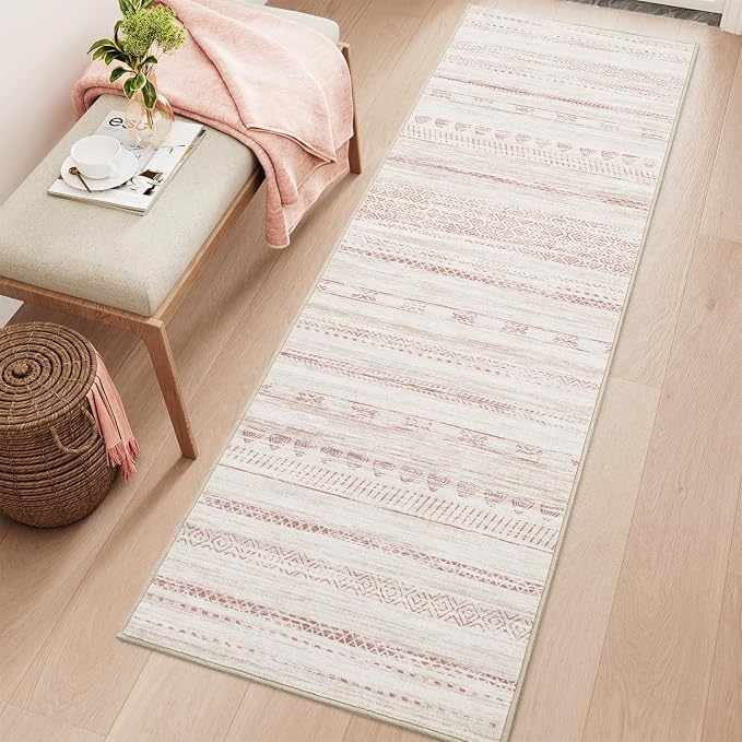 2x6 Pink Runner Rug Machine Washable Non Slip Area Rug Distressed Neutral - Image 4