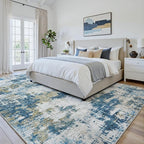 Area Rug 5x7 Living Room Rug Washable: No-Slip Abstract Soft Thin Large Blue - Image 5