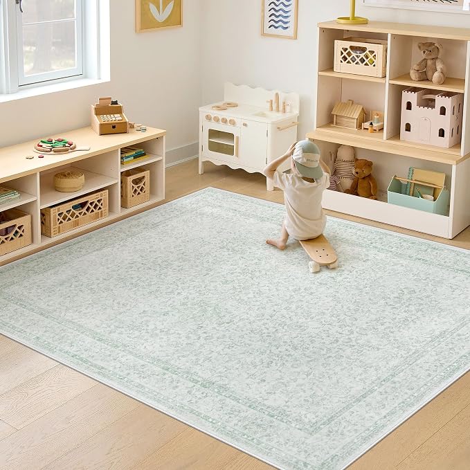 5x7 Area Rugs for Living Room: Washable Vintage Floral Rug Low Pile Non-Slip - Image 2