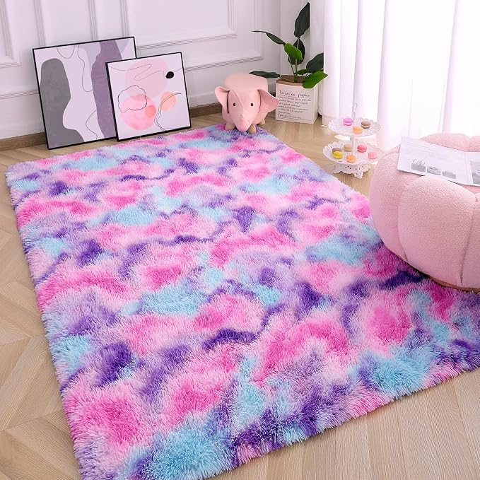 AROGAN Soft Rainbow Area Rugs for Girls Room 6x9 Feet, Fluffy Girls Bedroom Rugs - Image 8