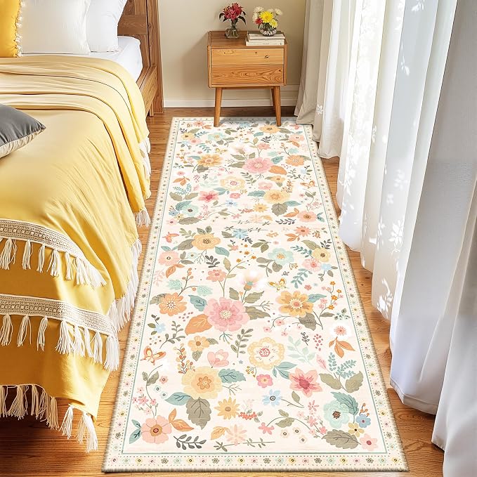 RELEANY Floral 2x8 Area Rugs Washable Print Boho Cute Carpet Non Slip Flower - Image 6