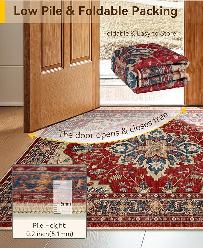 RELEANY Area Rugs Square 10ft Washable Non-Slip, Floral Vintage Distress - Image 3