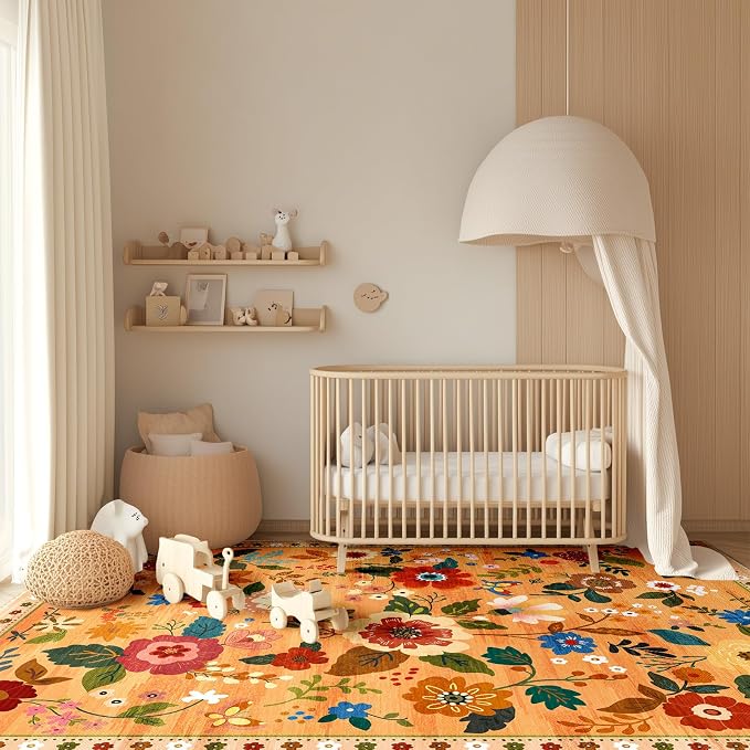 RELEANY Floral 4x6 Area Rugs Washable Print Boho Cute Carpet Non Slip Flower - Image 8