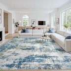 Area Rug 10x14 Living Room Rug Washable: No-Slip Abstract Soft Thin Large Blue by Oriannal